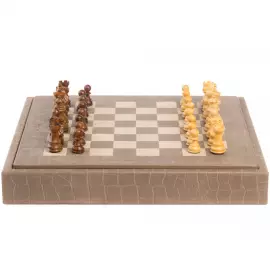 Exclusive Alligator brown leather chess Set